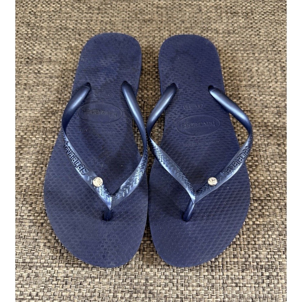 Havaianas Women's Flip Flops Sandals Size 6 Swarovski Crystal Blue